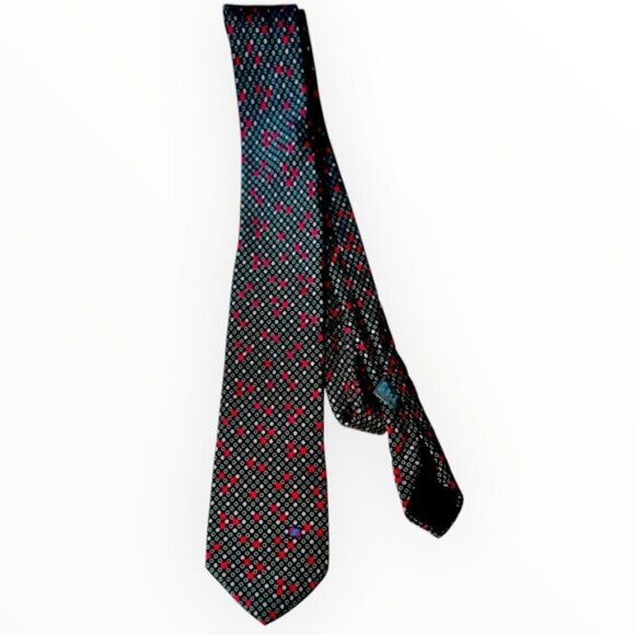 Vintage FENDI Roma SILK Designer Luxury Men Dark Grey black Red Print green TIE - Picture 3 of 3